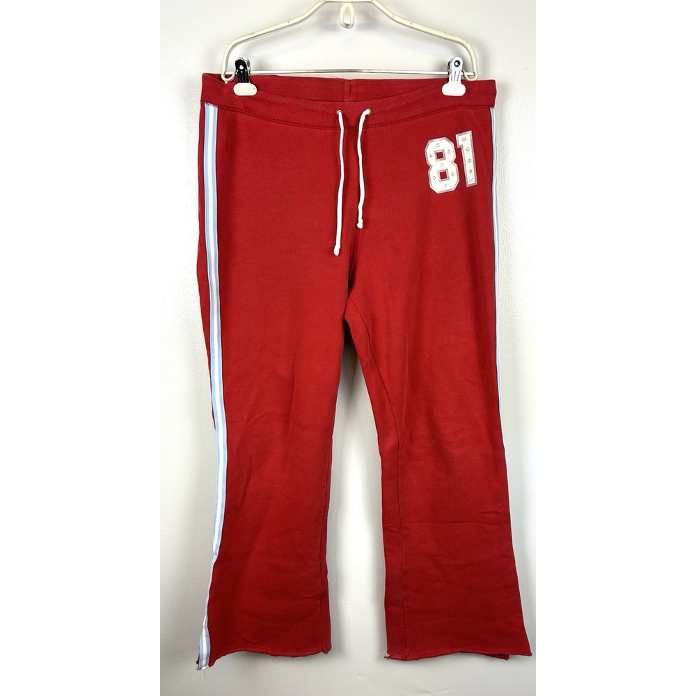 Vintage Abercrombie Wide Leg Sweatpants Y2K Size Large Red Rhinestone 81 Striped